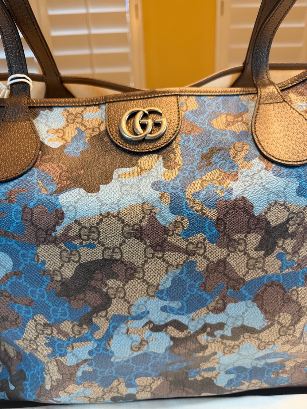 New Authentic Gucci GG Supreme Logo Tote Bag and Pouch Blue Brown Large - Picture 5 of 16